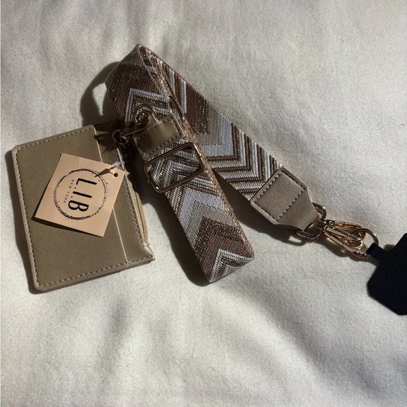 Tan and Brown Chevron Strap with Card Holder - Picture 1 of 7